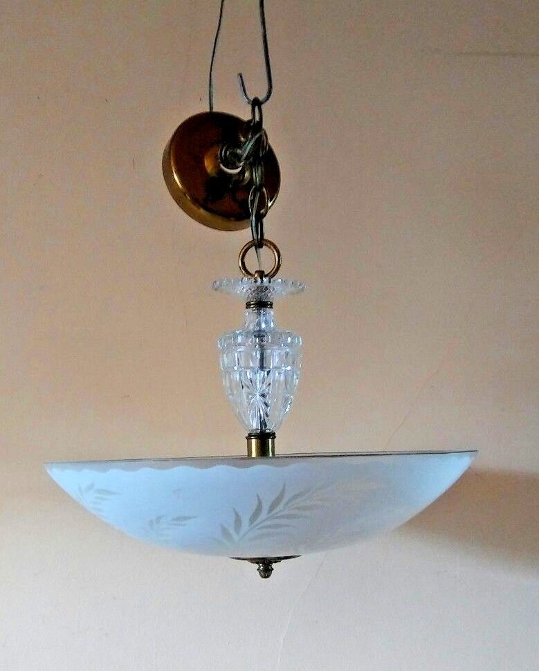 antq ART DECO glass SHADE ceiling LIGHT fixture CHANDELIER 1930s