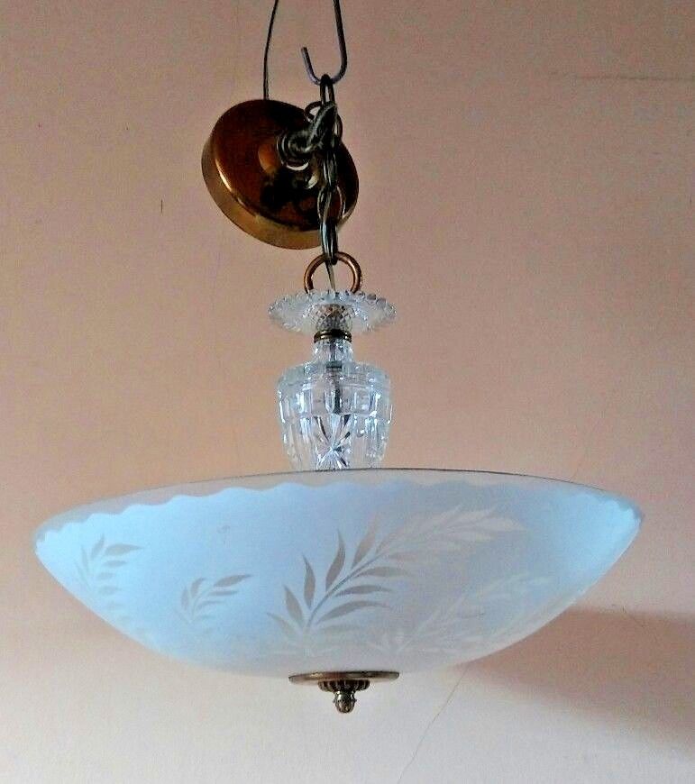 antq ART DECO glass SHADE ceiling LIGHT fixture CHANDELIER 1930s