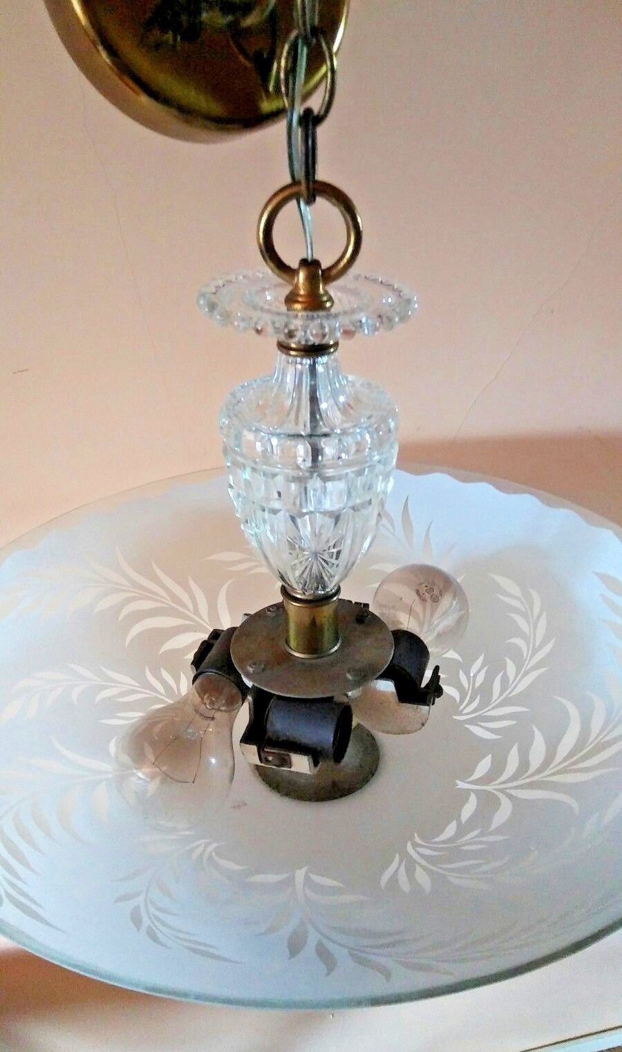 antq ART DECO glass SHADE ceiling LIGHT fixture CHANDELIER 1930s