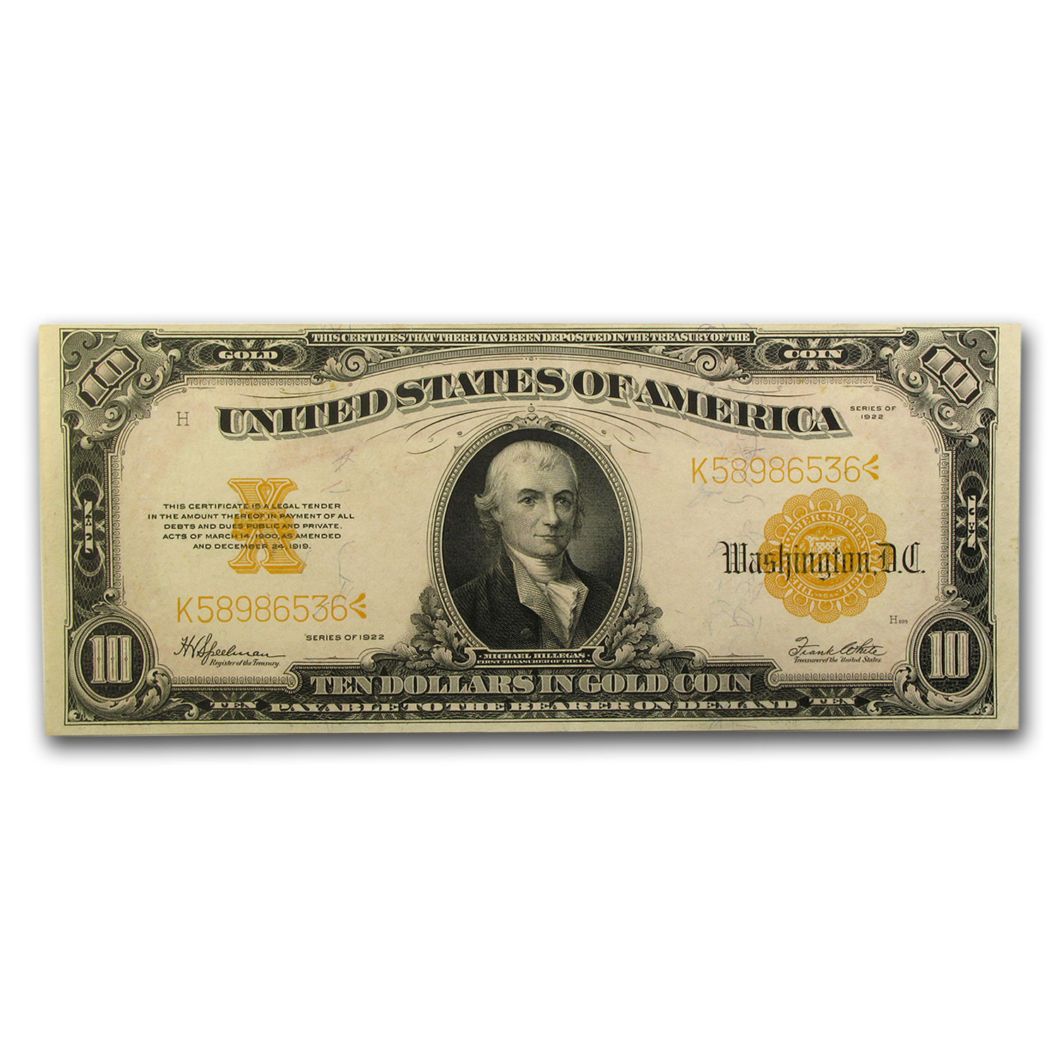 1922 $10 Gold Certificate Ch AU - SKU #19703