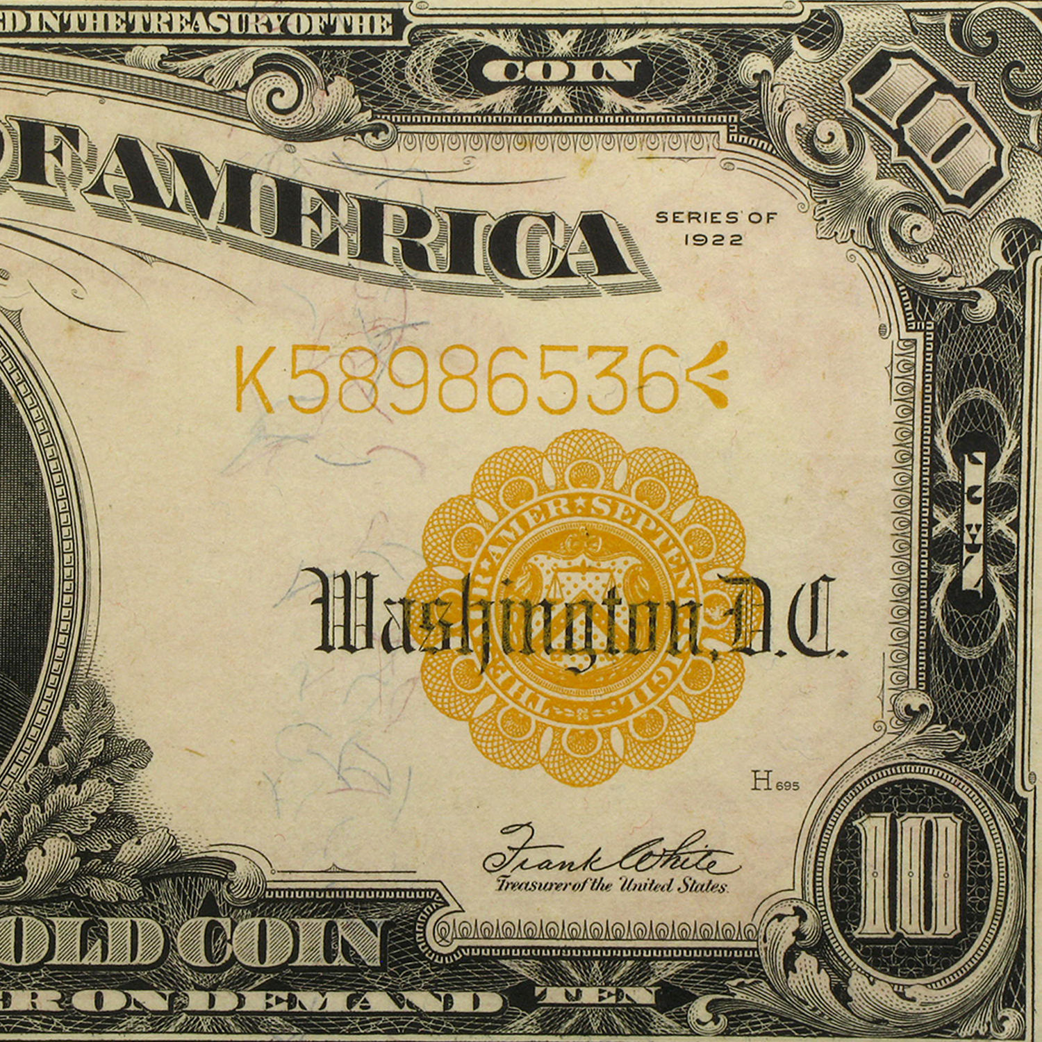 1922 $10 Gold Certificate Ch AU - SKU #19703