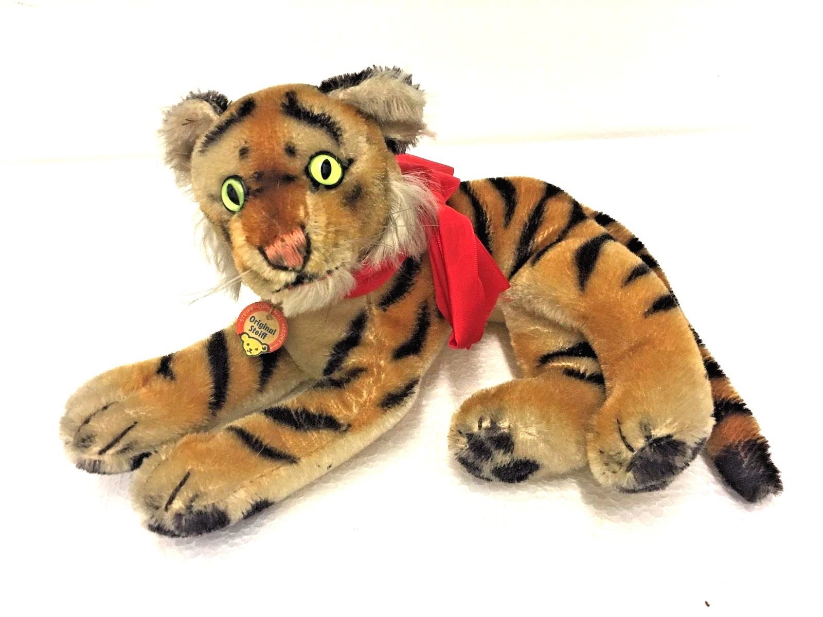 W7 * Vintage Steiff stuffed Mohair Tiger Animal Toy Germany 1960's
