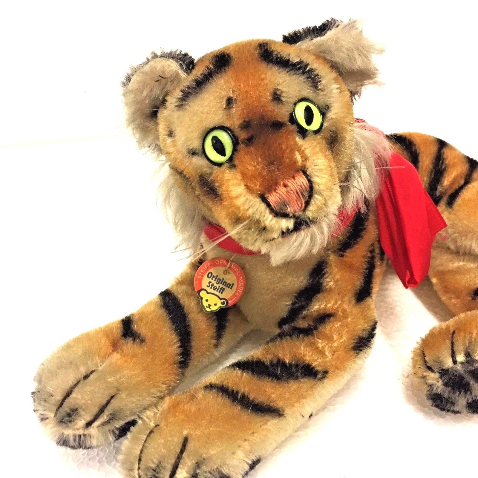 W7 * Vintage Steiff stuffed Mohair Tiger Animal Toy Germany 1960's