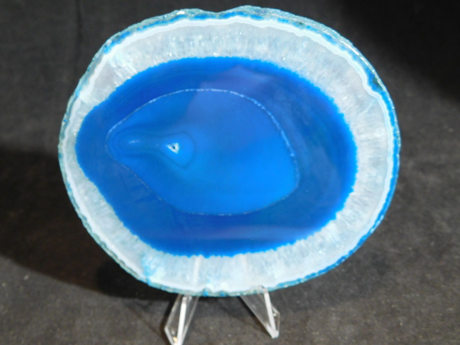 A Beautiful Translucent BLUE! Colored Brazilian Agate Slice W Stand! 123.5gr