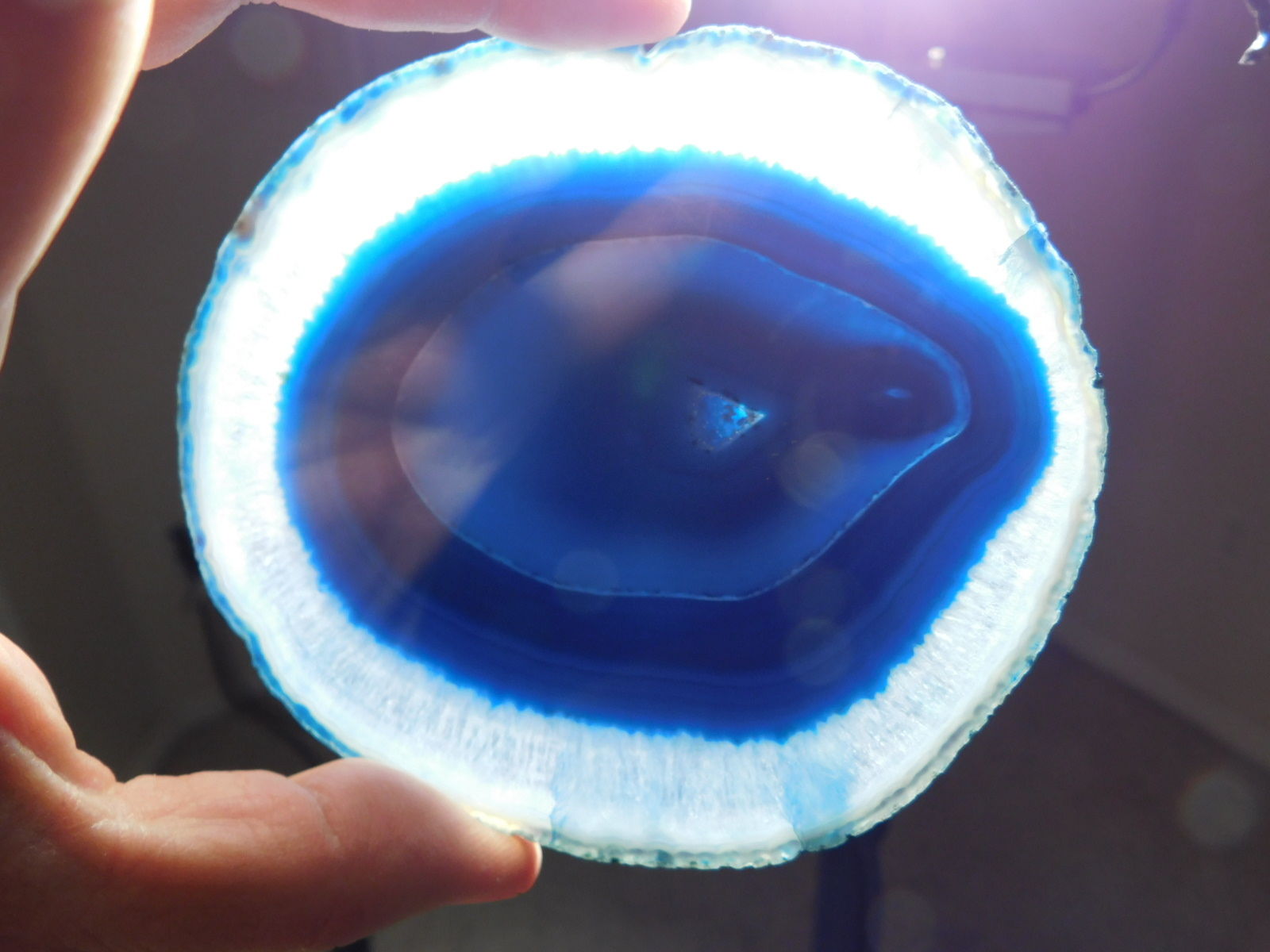 A Beautiful Translucent BLUE! Colored Brazilian Agate Slice W Stand! 123.5gr