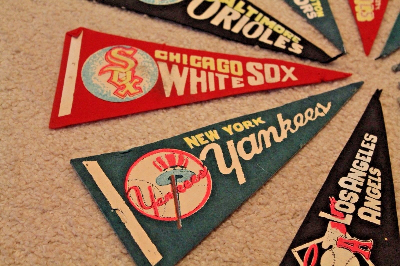 10 vintage 1950's Baseball Mini Pennants: Yankees Tigers Red Sox Indians Twins