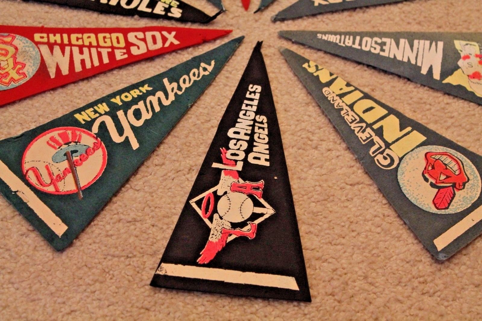 10 vintage 1950's Baseball Mini Pennants: Yankees Tigers Red Sox Indians Twins