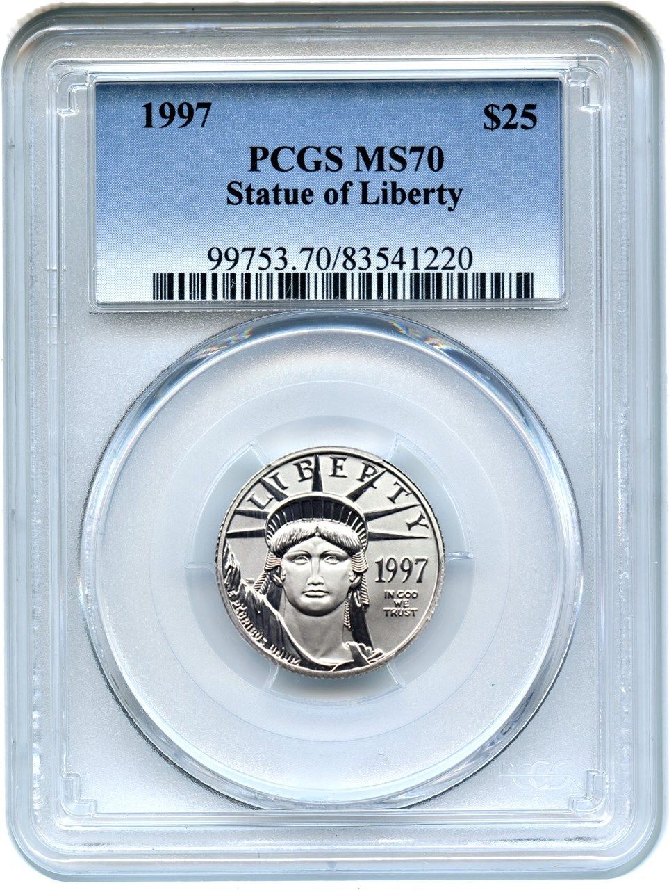 1997 Platinum Eagle $25 PCGS MS70 - Statue Liberty 1/4 oz