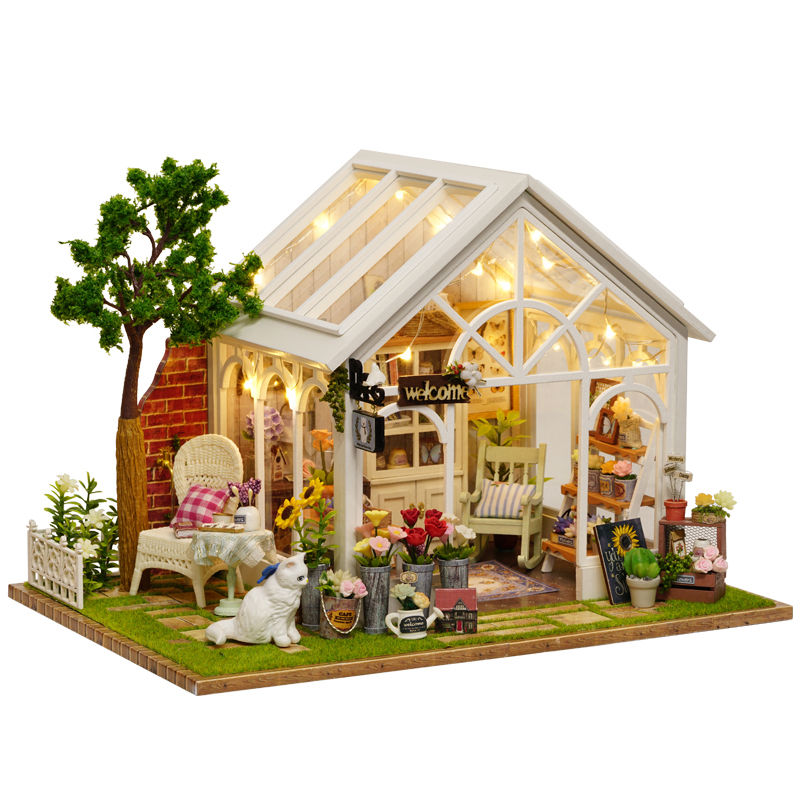 DIY Dollhouse Miniature Furniture Kit LED Kids Birthday Xmas Gift Flower House