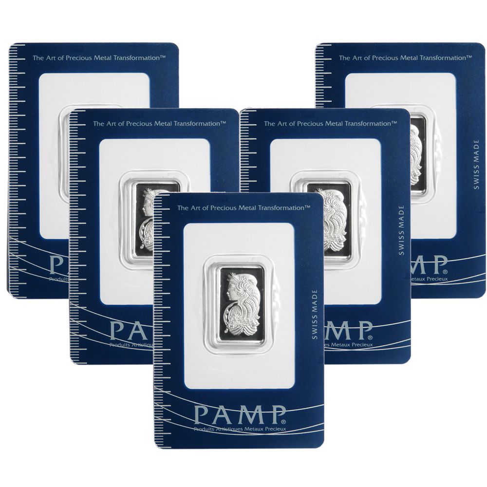 Lot of 5 - 10 Gram Pamp Suisse .9995 Fine Platinum Bar Fortuna