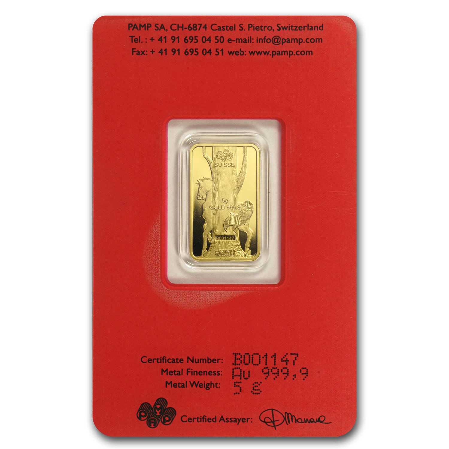 5 gram Gold Bar - PAMP Suisse Year of the Horse (In Assay) - SKU #80094