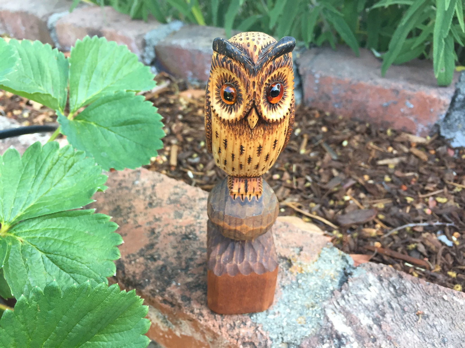 Vintage Hand Carved Wooden OWL SCULPTURE Statue Figurine Danish Art DENMARK 6 IN