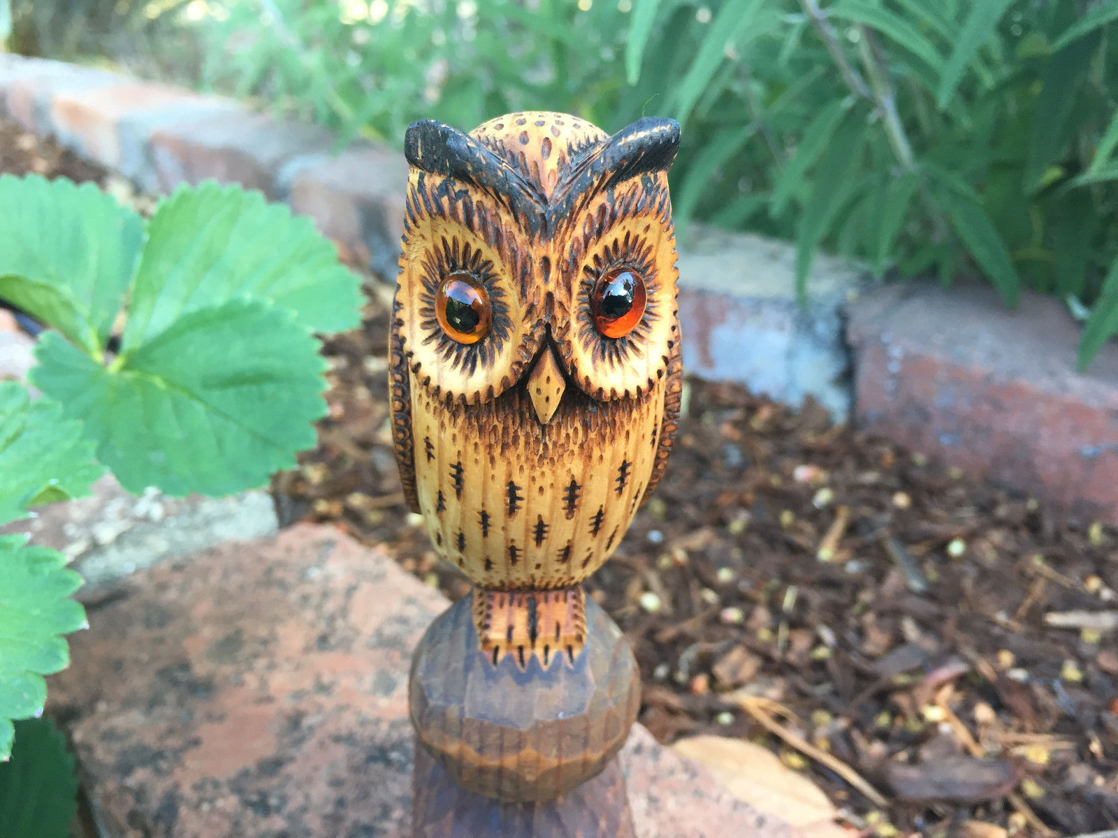 Vintage Hand Carved Wooden OWL SCULPTURE Statue Figurine Danish Art DENMARK 6 IN