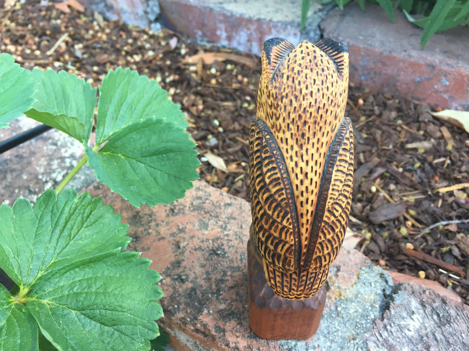 Vintage Hand Carved Wooden OWL SCULPTURE Statue Figurine Danish Art DENMARK 6 IN