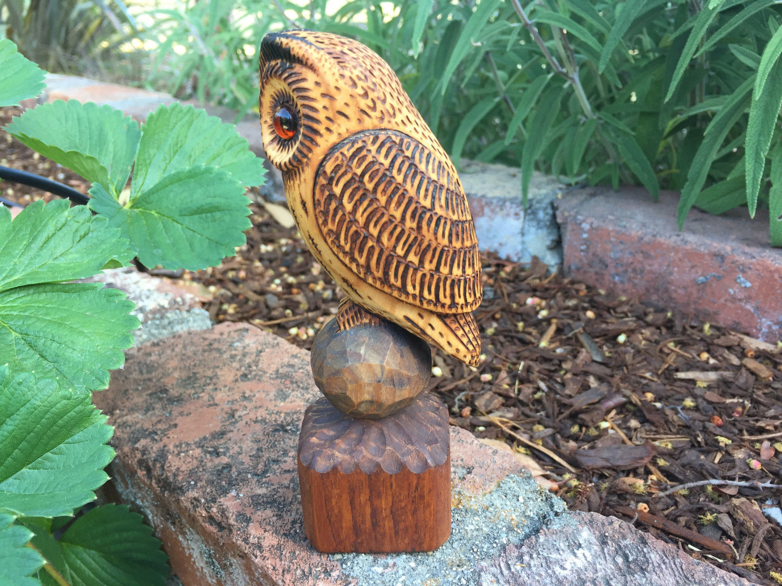 Vintage Hand Carved Wooden OWL SCULPTURE Statue Figurine Danish Art DENMARK 6 IN