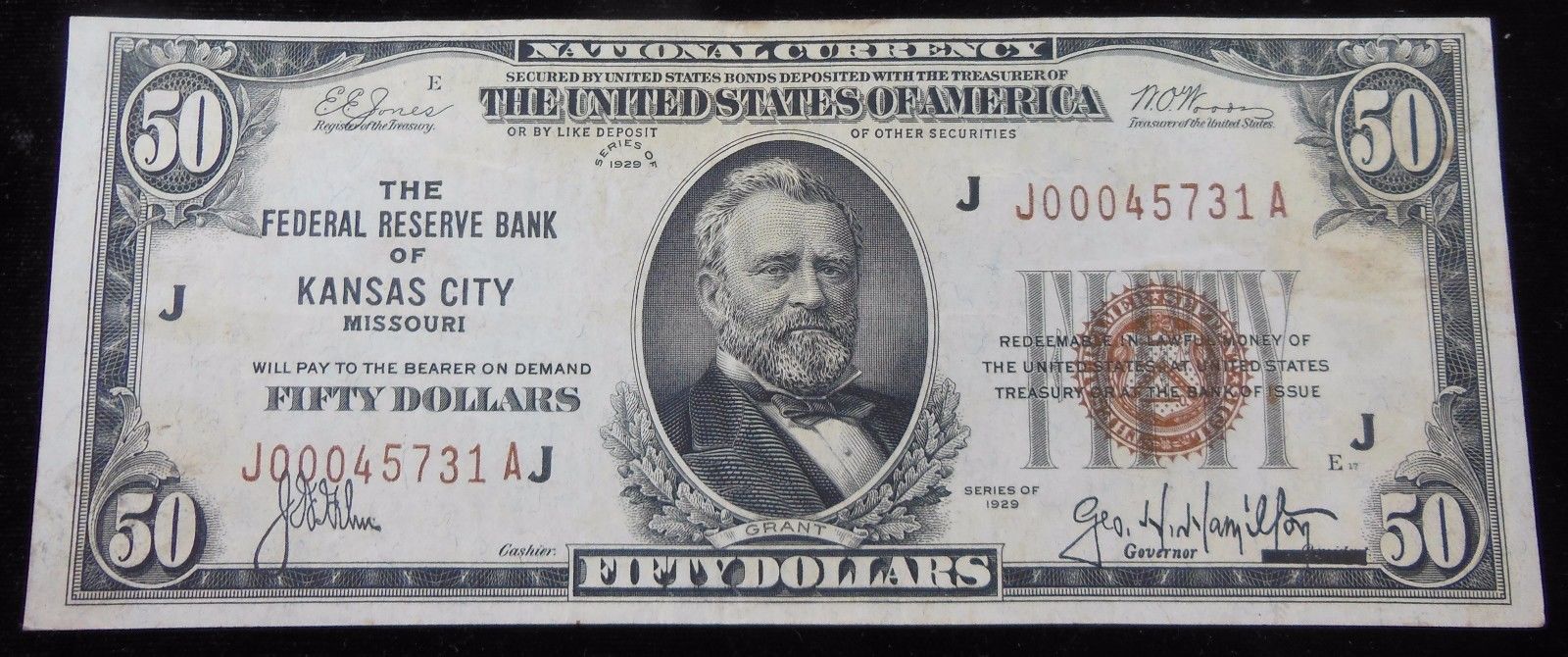 Series 1929 $50 National Currency Kansas City Brown Seal F-1880J