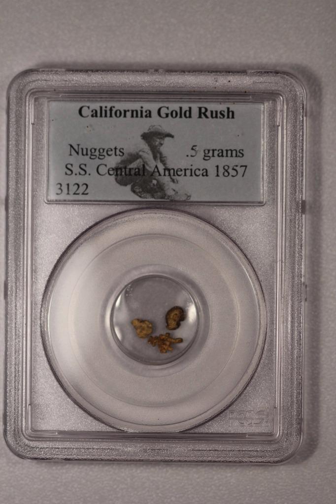 c1857 CC Central America Shipwreck .5 Grams Gold Nuggets, PCGS Certified