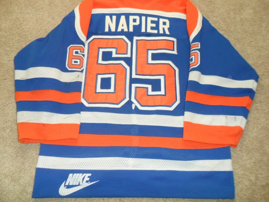 Mark Napier 1986-87 NIKE Edmonton Oilers game worn hockey jersey