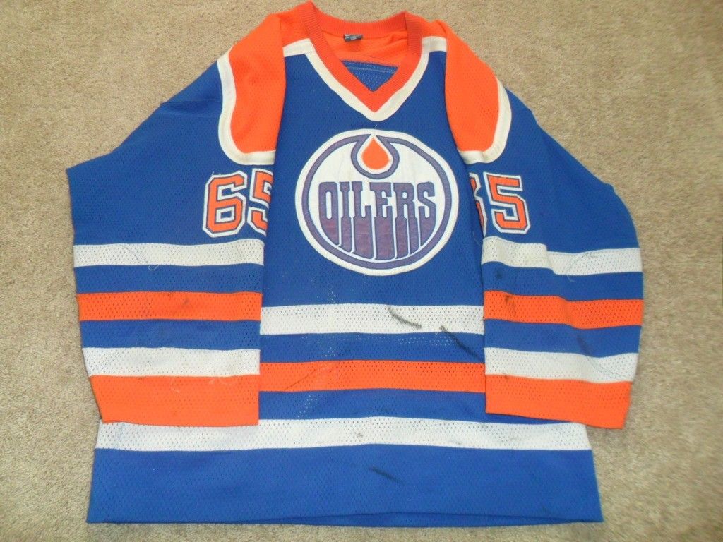 Mark Napier 1986-87 NIKE Edmonton Oilers game worn hockey jersey