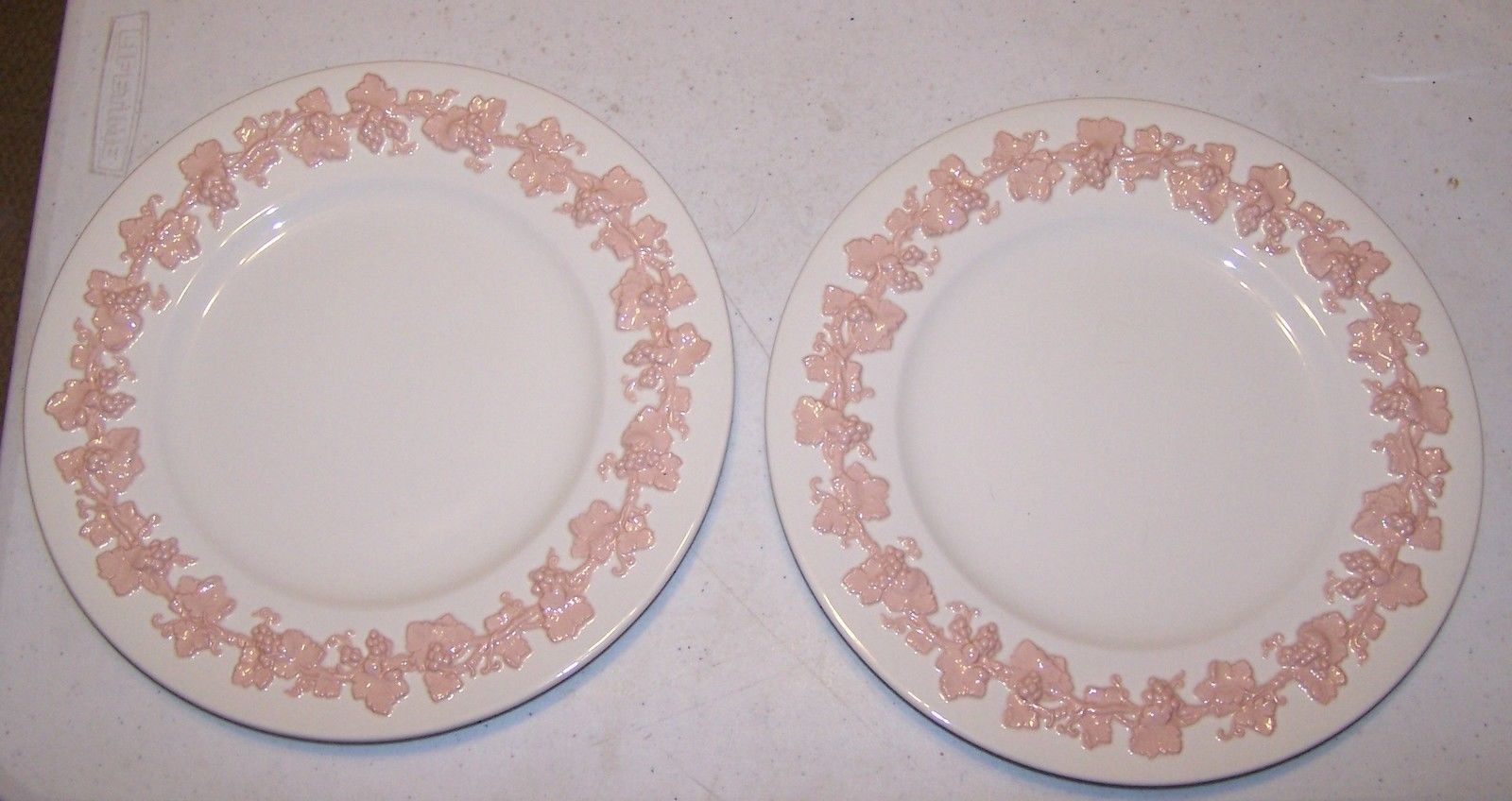 Rare Wedgwood Queensware Pink on Cream Dinner Plate - Set of 2