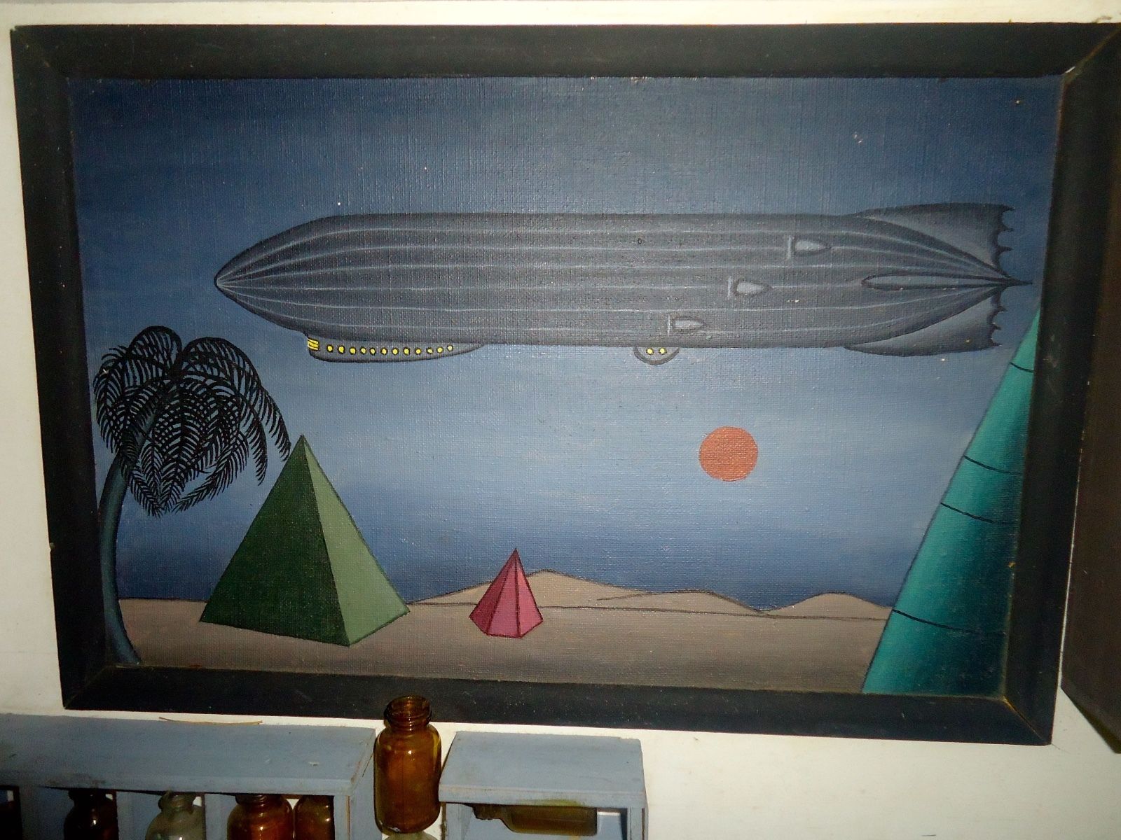 Original Dr John H Galey Mixed Media Framed Shadowbox Art Work with Zeppelin