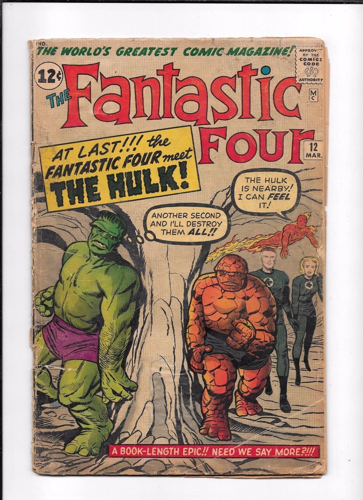 THE FANTASTIC FOUR #12 ==> GD 1ST HULK MEETING & CROSSOVER ISSUE MARVEL 1963