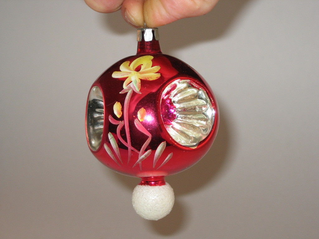 Triple Indented Star Burst Antique Glass Christmas Ornament Poland Vintage 1950s