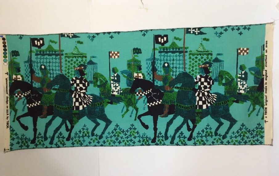 Tibor Reich Fabric Art Panel 48x22" Tournament Linen 1960s Shakespeare Medieval
