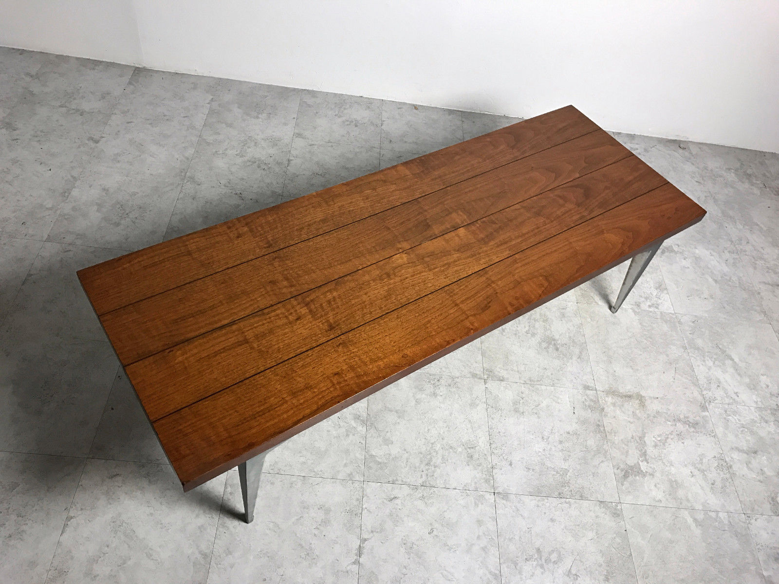 Rare Vintage Lane Prophecy Walnut Aluminum Coffee Table Mid Century Modern 1960s