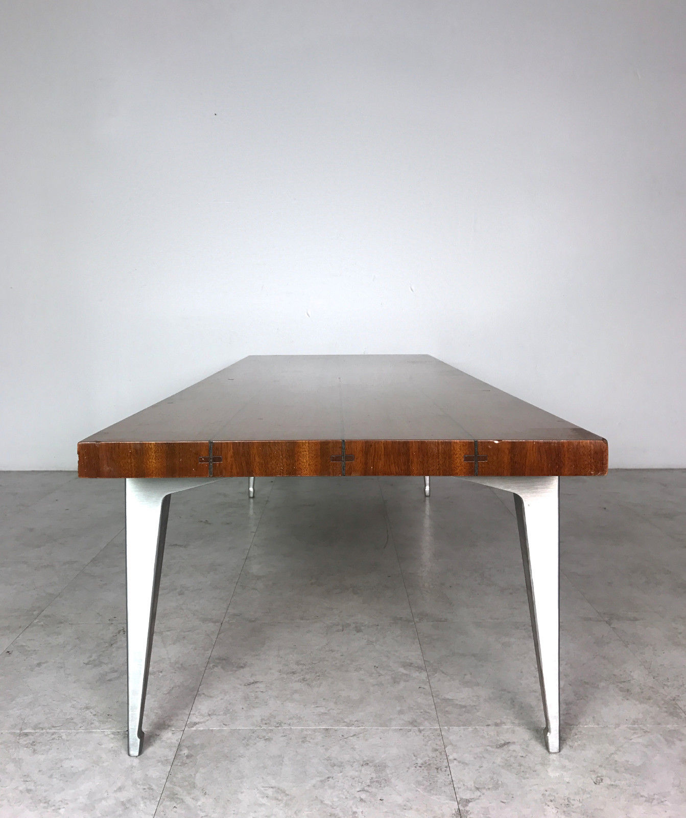 Rare Vintage Lane Prophecy Walnut Aluminum Coffee Table Mid Century Modern 1960s