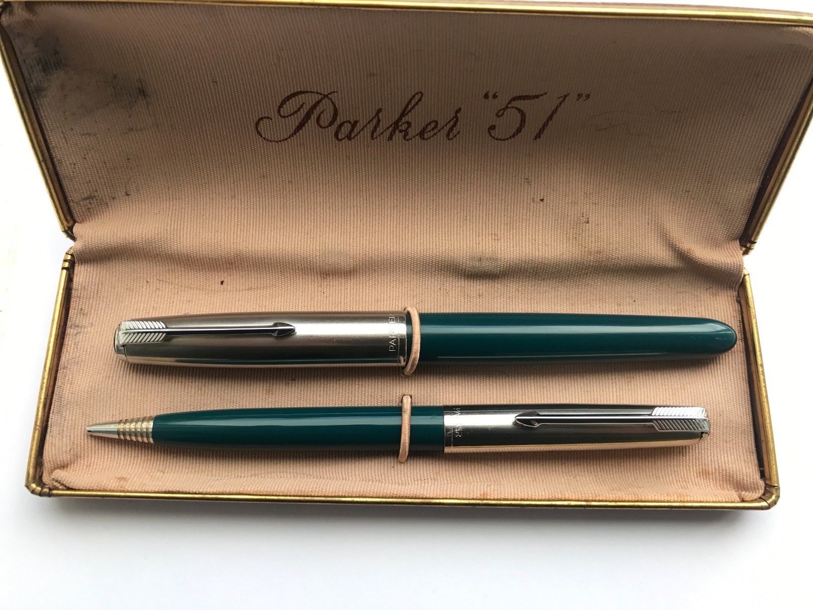 Vintage Parker 51 Fountain pen & Pencil set, original box, 14k Fine nib,serviced