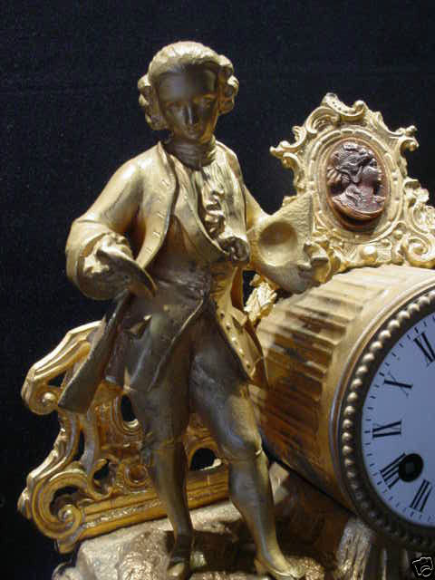 French Gilt Figural Clock with Glass Dome