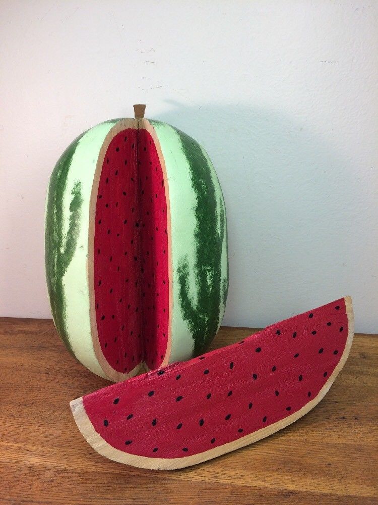 Felipe Archuleta Watermelon & Slice Wood Folk Art Dated Signed 7-7-1980 F.B.A.