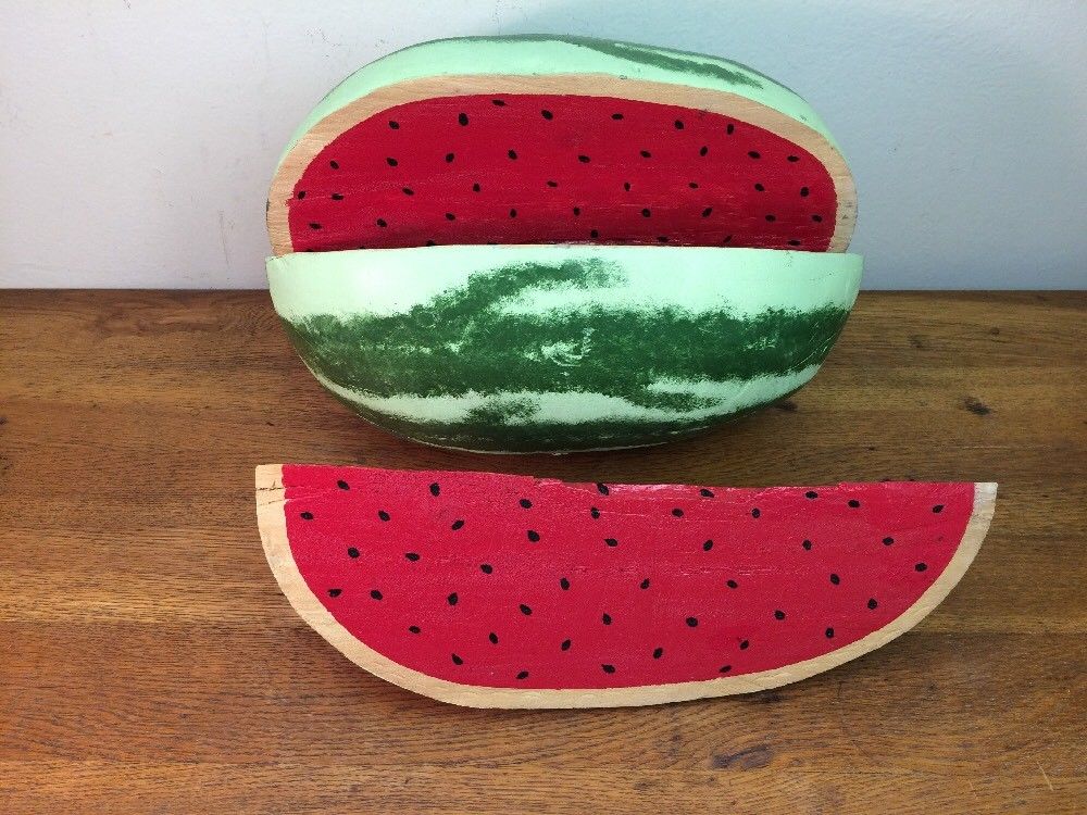 Felipe Archuleta Watermelon & Slice Wood Folk Art Dated Signed 7-7-1980 F.B.A.