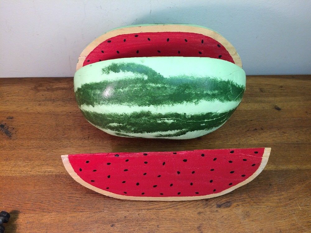 Felipe Archuleta Watermelon & Slice Wood Folk Art Dated Signed 7-7-1980 F.B.A.