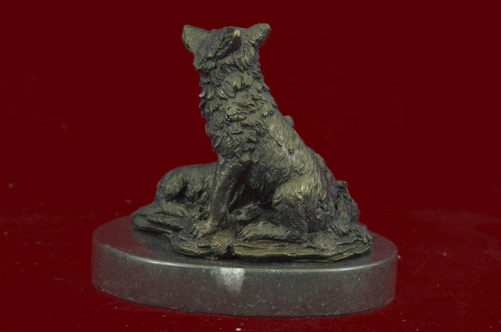 Signed Barye Miniature Wolf Family Marble Base Figurine Bronze Sculpture Statue