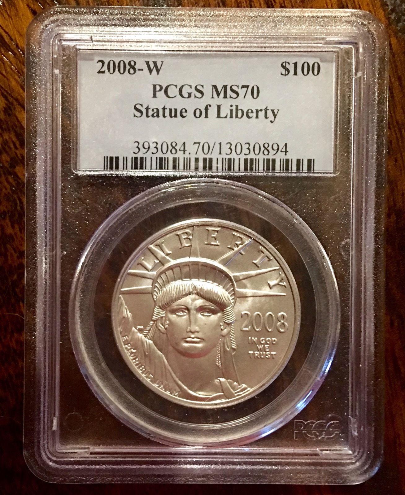 2008-W $100 Platinum Statue of Liberty MS70 PCGS