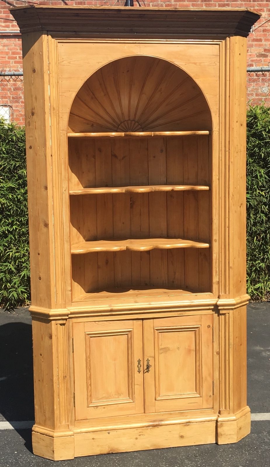 Huge Antique English Pine Corner Cupboard Cabinet