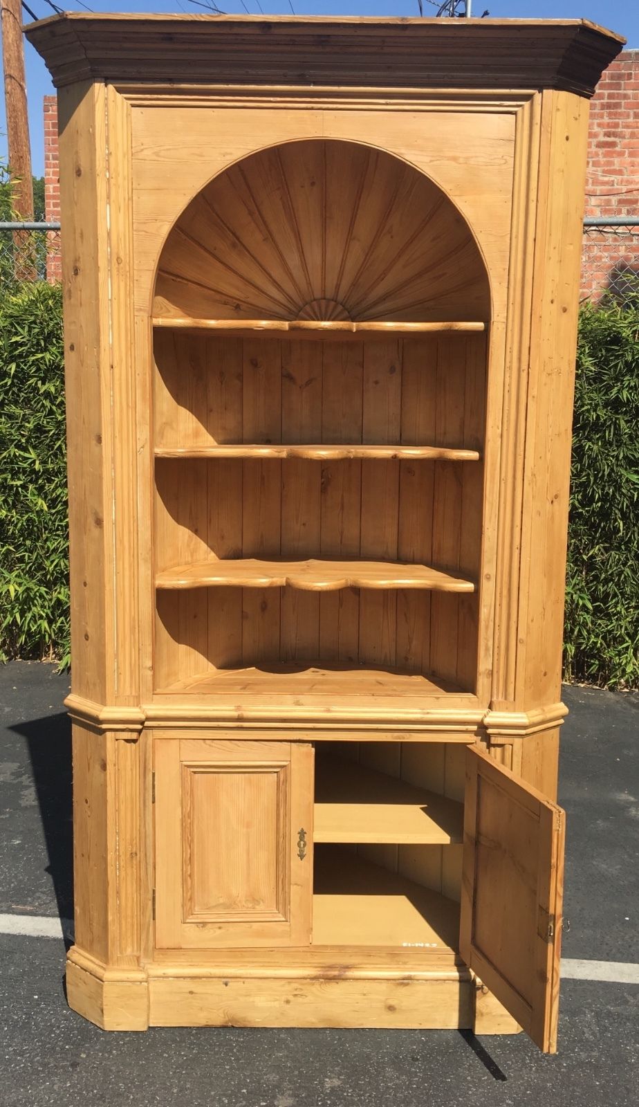 Huge Antique English Pine Corner Cupboard Cabinet