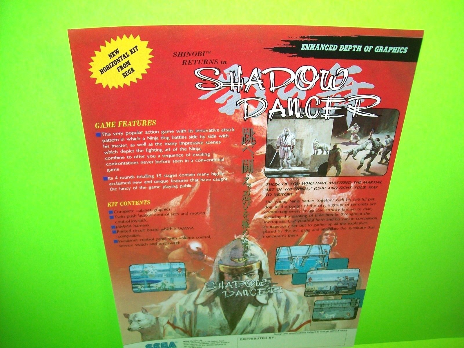 Sega SHADOW DANCER Original 1989 NOS Video Arcade Game Sales Flyer Japan Shinobi