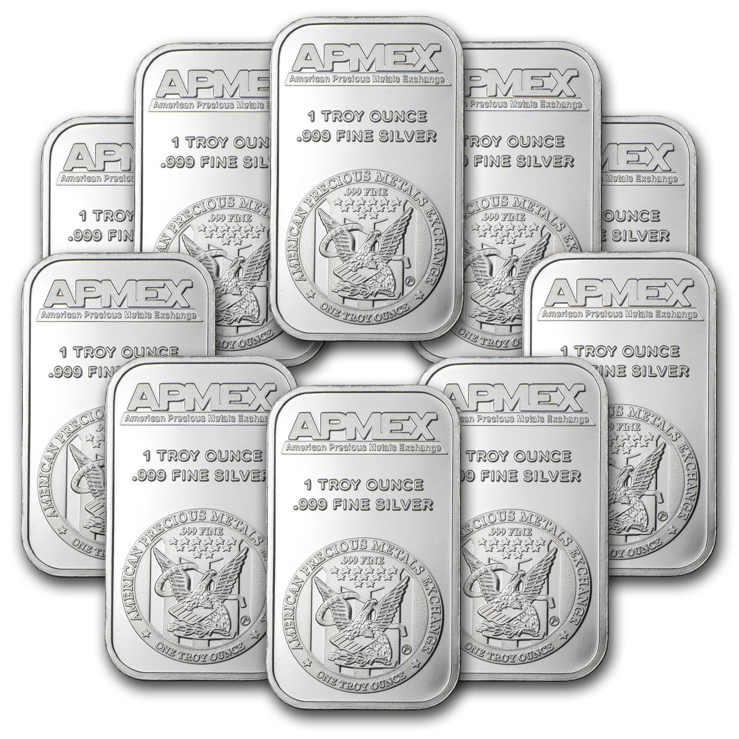 1 oz APMEX Silver Bar .999 Fine Lot of 10 - SKU #81774