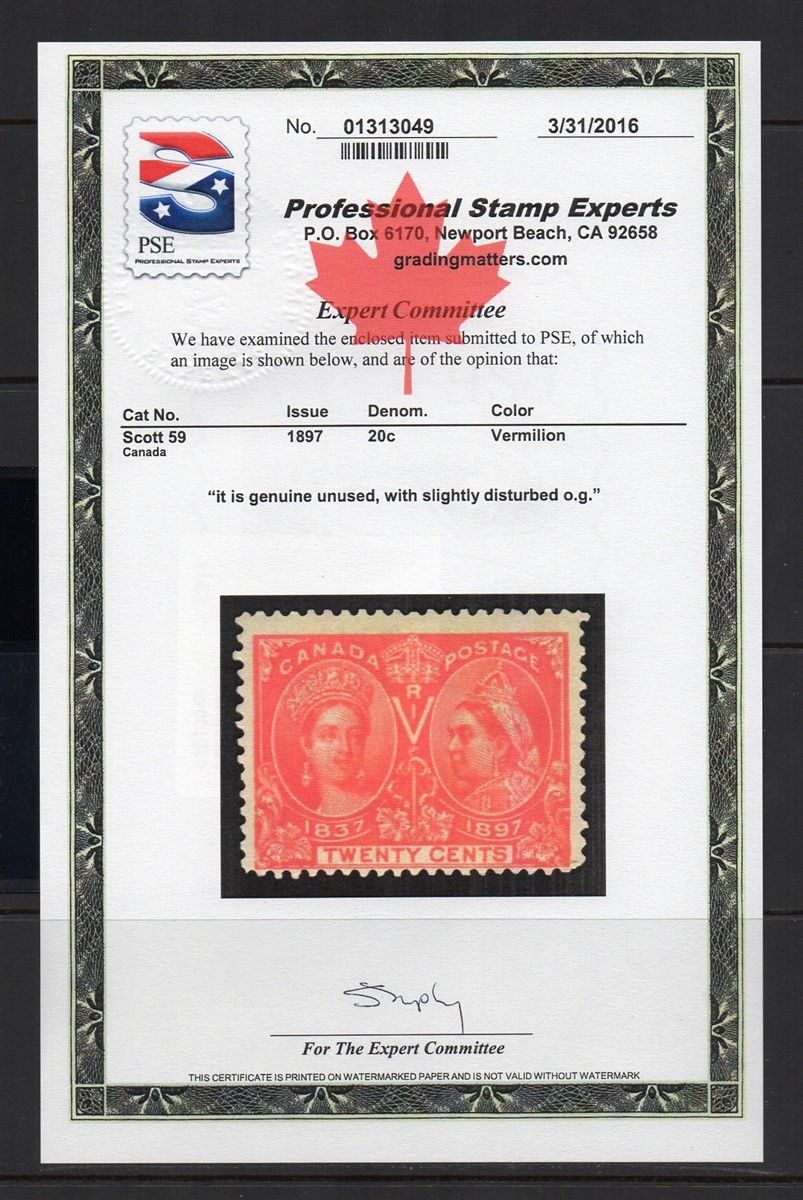 #59  20c Jubilee MINT with  PSE CERTIFICATE - cv$275.00