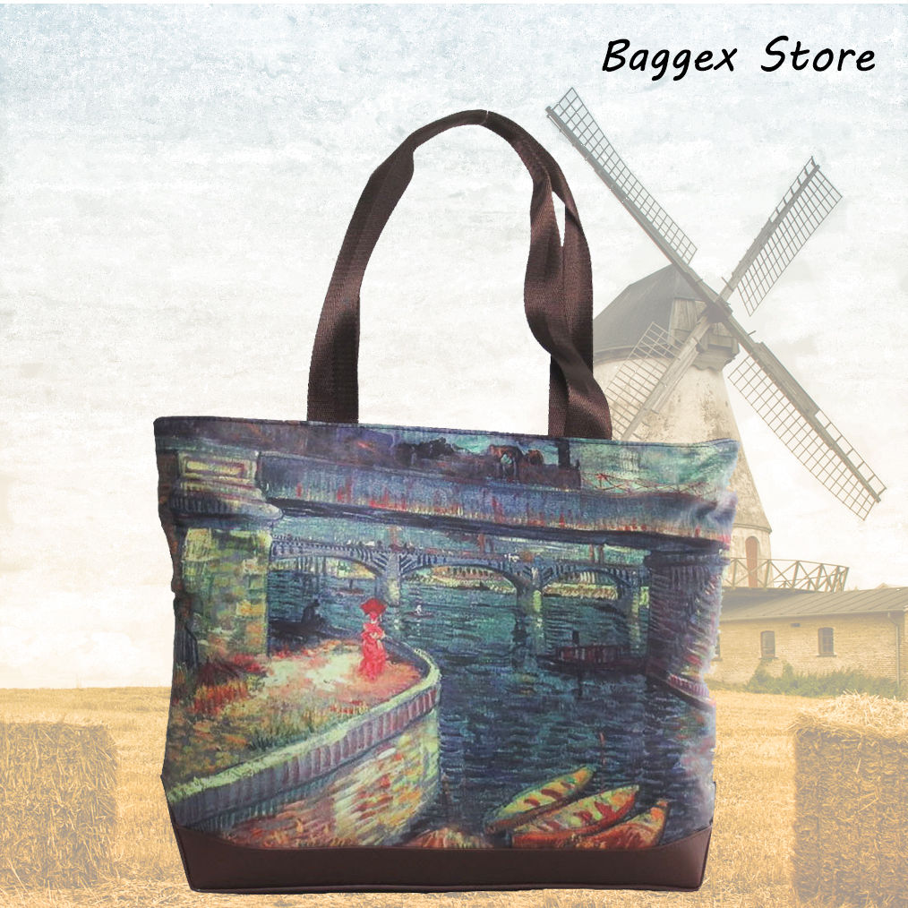 Masterpiece Painting Shoulder Tote Bag Van Gogh Bridges across the Seine