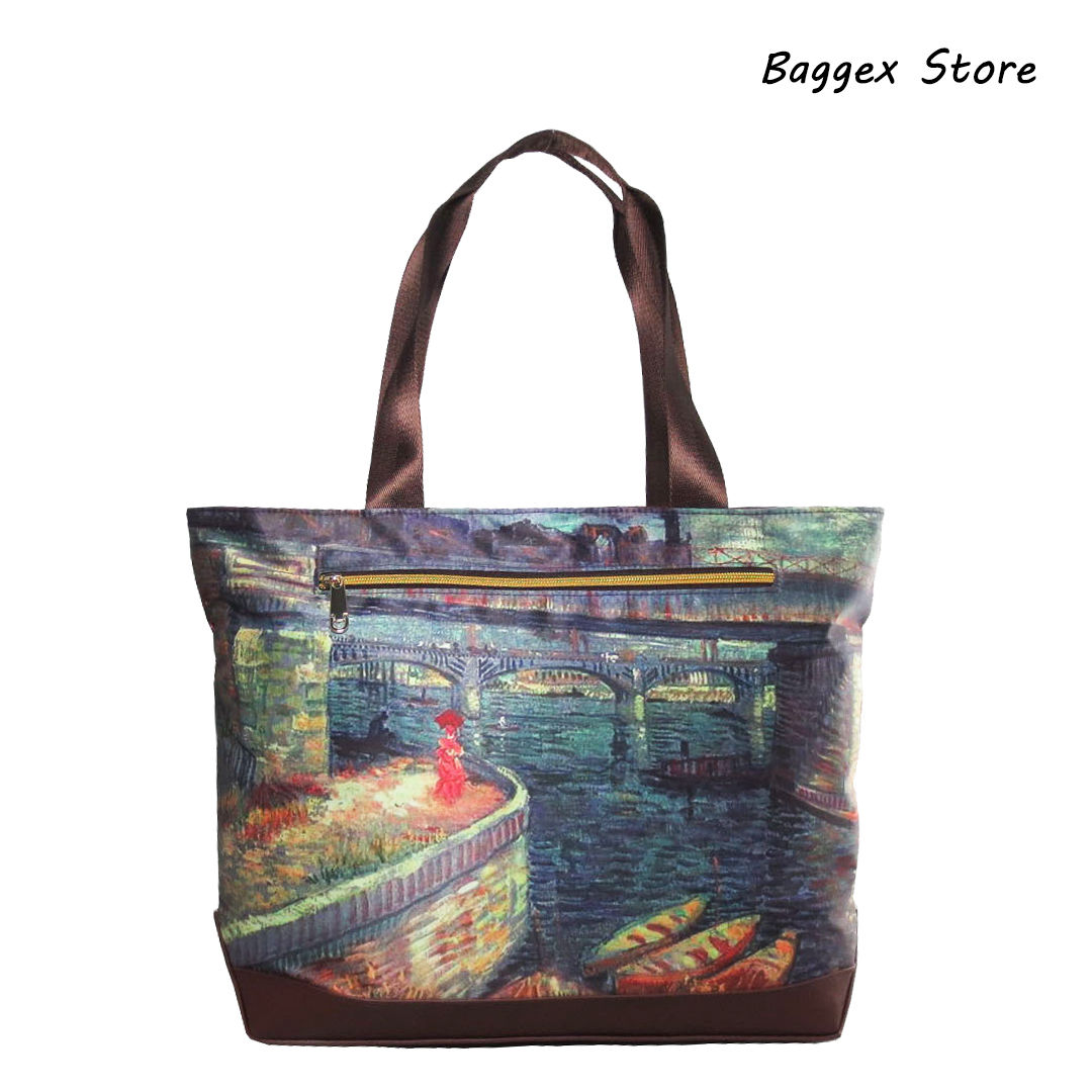 Masterpiece Painting Shoulder Tote Bag Van Gogh Bridges across the Seine