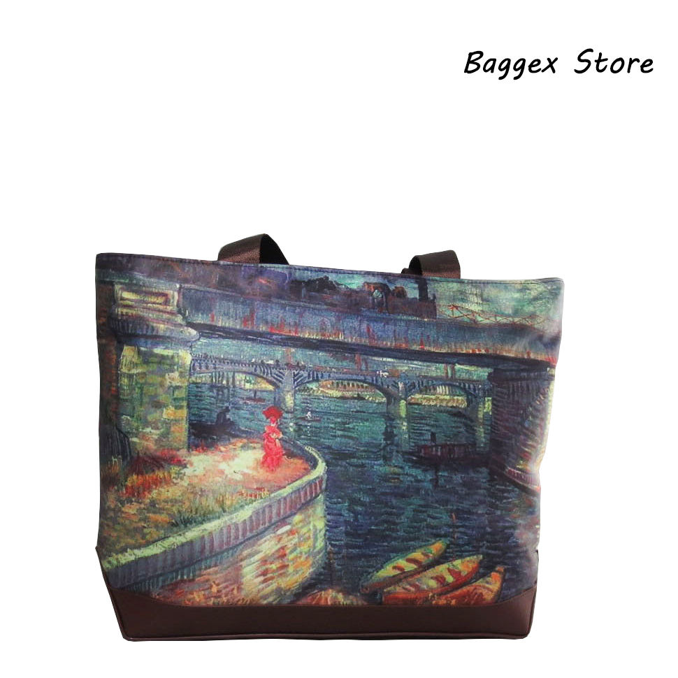 Masterpiece Painting Shoulder Tote Bag Van Gogh Bridges across the Seine