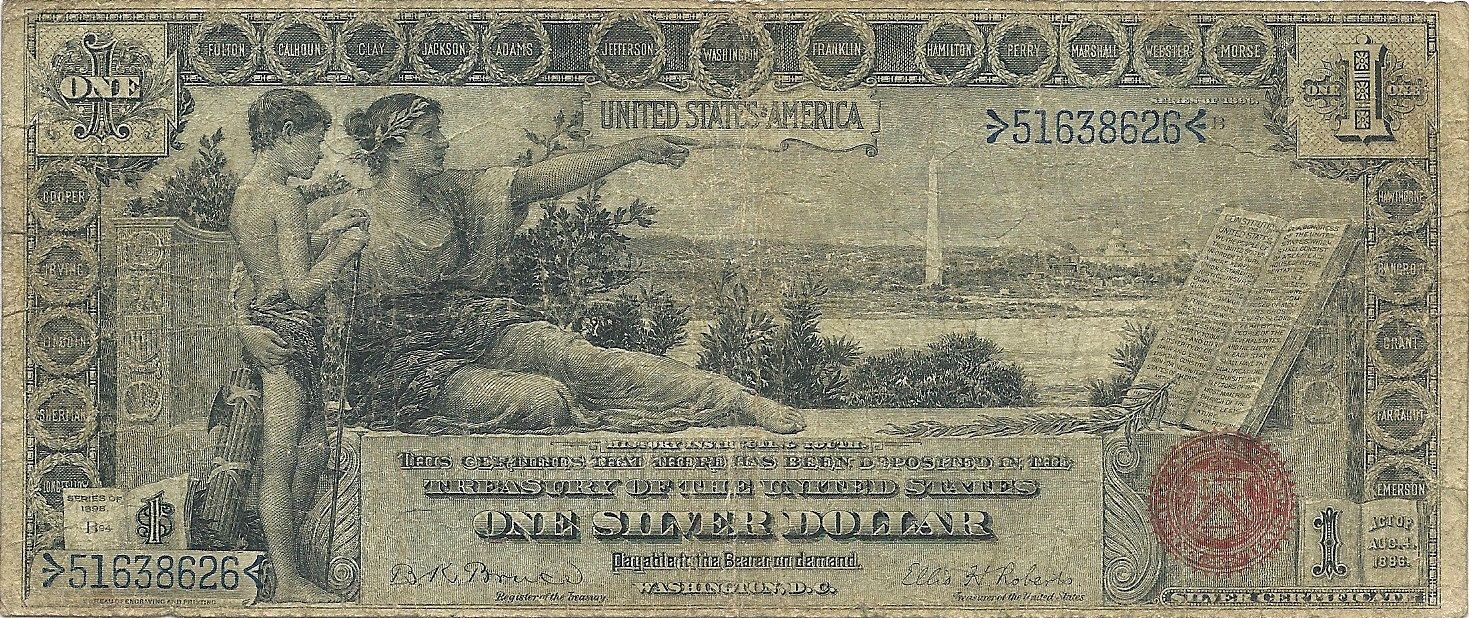 1896 $1 SILVER CERTIFICATE ~ EDUCATIONAL SERIES ~ BOLD AND SHARP DETAILED NOTE