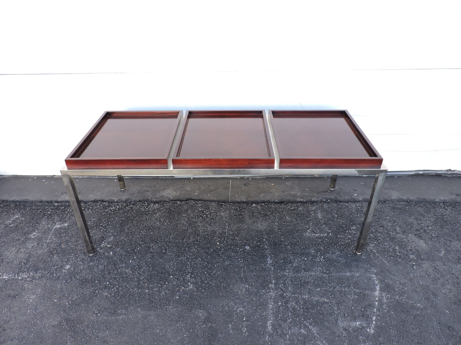Vintage Mid-Century Modern Chrome and Wood Coffee Table by Mark David 6710