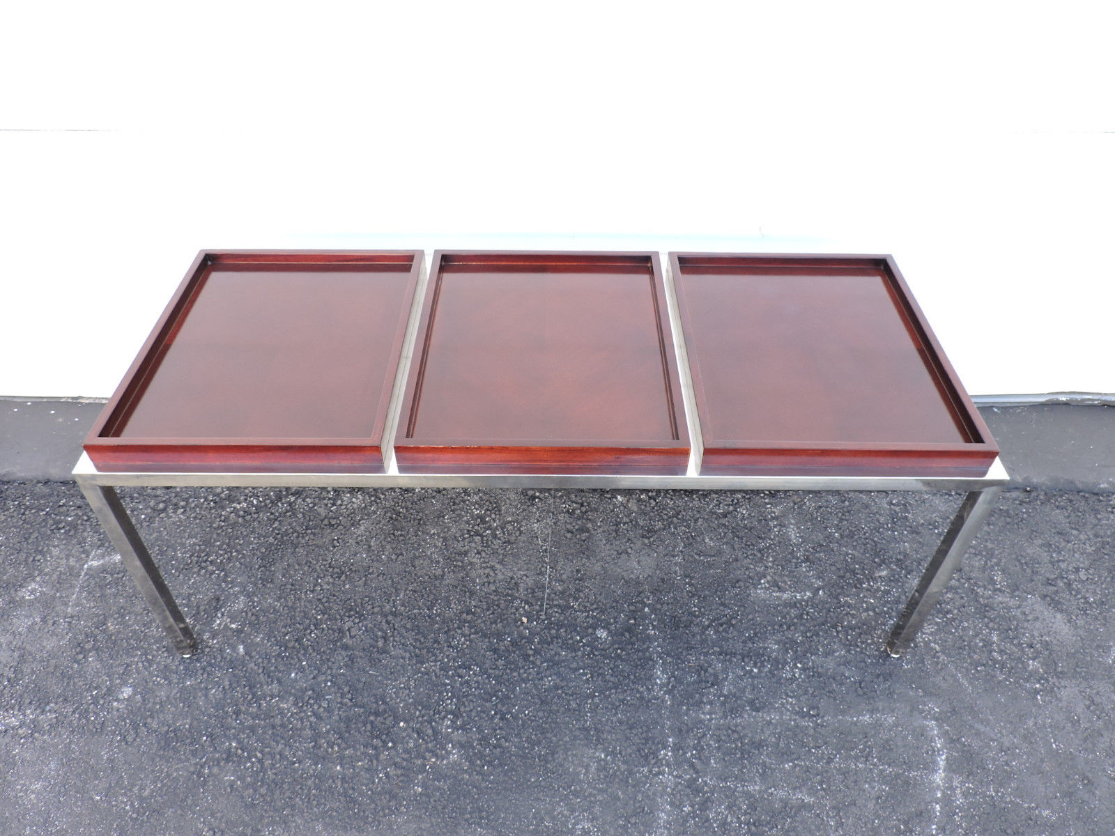 Vintage Mid-Century Modern Chrome and Wood Coffee Table by Mark David 6710