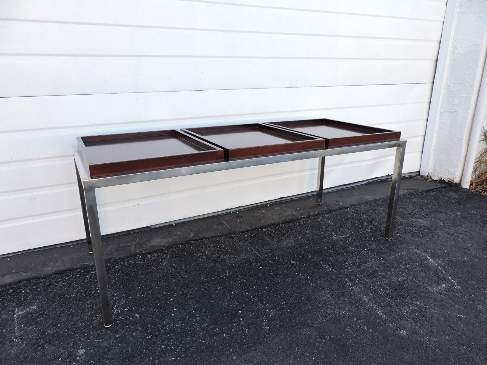 Vintage Mid-Century Modern Chrome and Wood Coffee Table by Mark David 6710