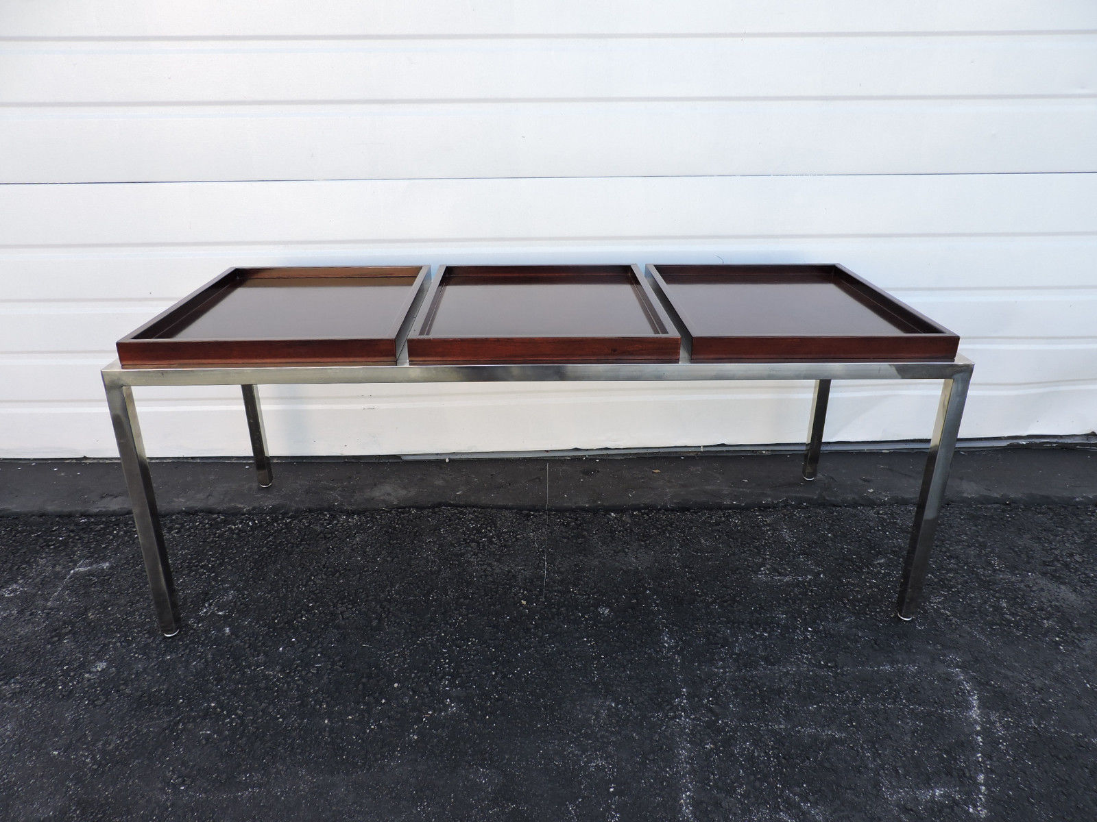 Vintage Mid-Century Modern Chrome and Wood Coffee Table by Mark David 6710